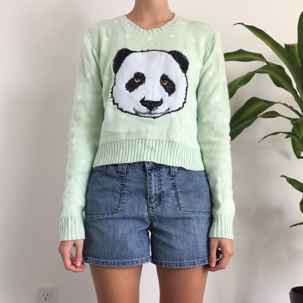 Mint Sweater with Panda Decal